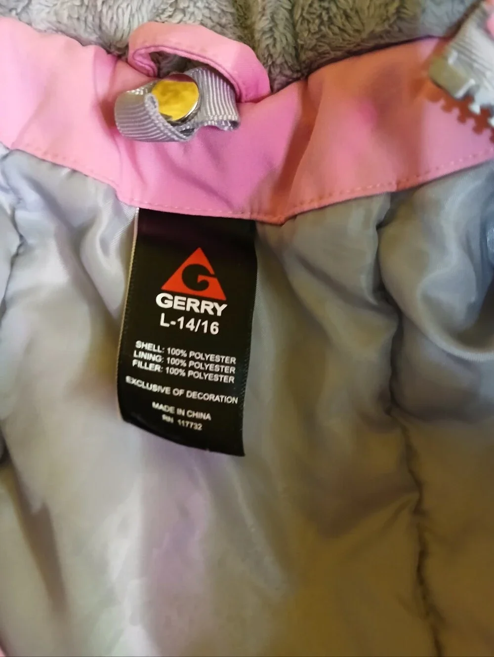 Gerry Girls L 14/16 Pink Gray Hooded Insulated Winter Jacket Coat Full Zip